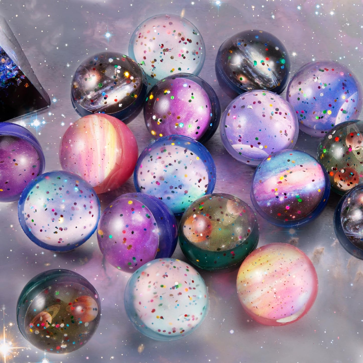 Ayfjovs 20 Pack Starry Space Bouncy Balls - 32Mm Rubber Balls, For Space-Themed Parties, Bag Fillers, Easter Basket Stuffers, Classroom Prizes And Pet Toys - High Bounce, And Brightly Colored