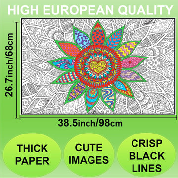 Mandala Coloring Poster For Adults And Kids - Large Wall Coloring Poster For Classroom Office Family - Giant Coloring Posters Collaborative - Big Coloring Sheet - Huge Coloring Page Jumbo Floor Size