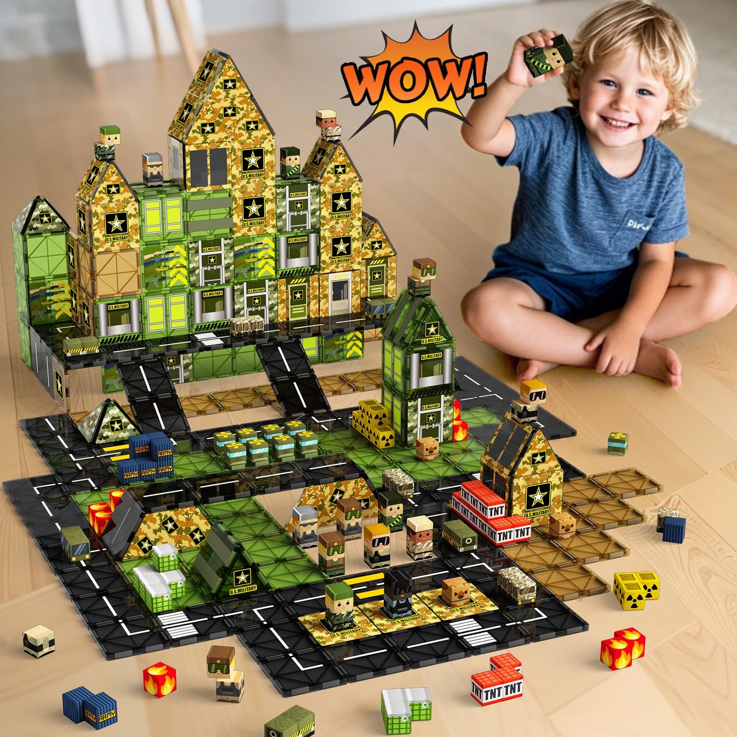 GobiDex 100PCS Magnetic Tiles Building Blocks for Kids, STEM Magnetic Blocks Building Toys with Army Men, Upgraded Magnets Birth