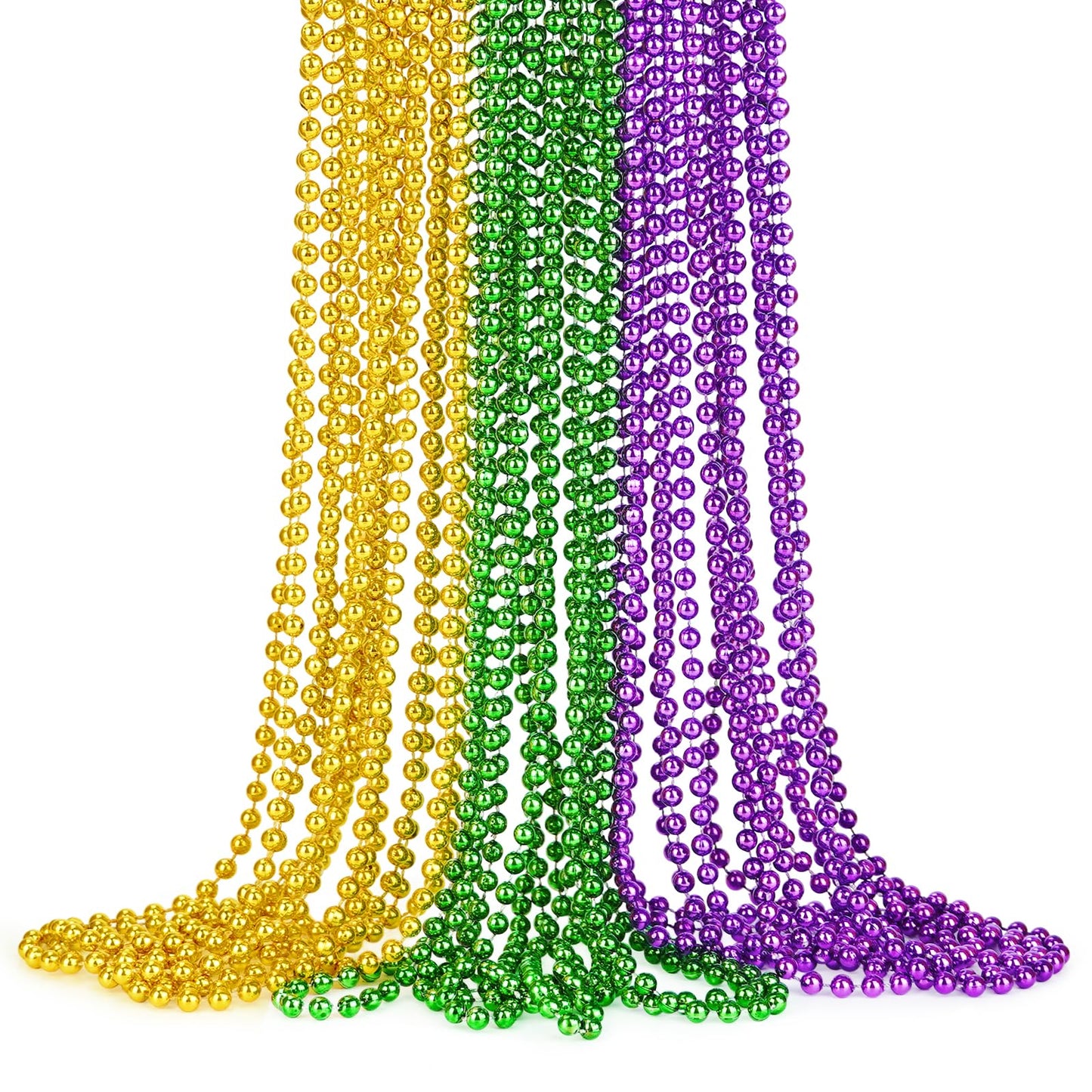 SHAOQINLIN Mardi Gras Beads, 24Pcs Mardi Gras Beads Necklaces 33'' 7 mm Metallic Gold Green Purple Bead Necklaces Mardi Gras Dec