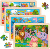 Wooden Puzzles for Kids Ages 4-6 4 Packs 24 PCs Jigsaw Puzzles Preschool Educational Toys Gifts for Children Ages 3-8 Kids Puzzle for 3+ Year Olds Boys Girls