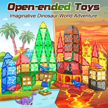 102Pcs Dinosaur Toys Magnetic Tiles With 8 Dinosaurs - Jurassic Scenes Dinosaur World Adventure Set, Magnetic Blocks Kids Toys For Boys & Girls Ages 3+, Sensory Toddler Toys Creative Kids Games Gifts