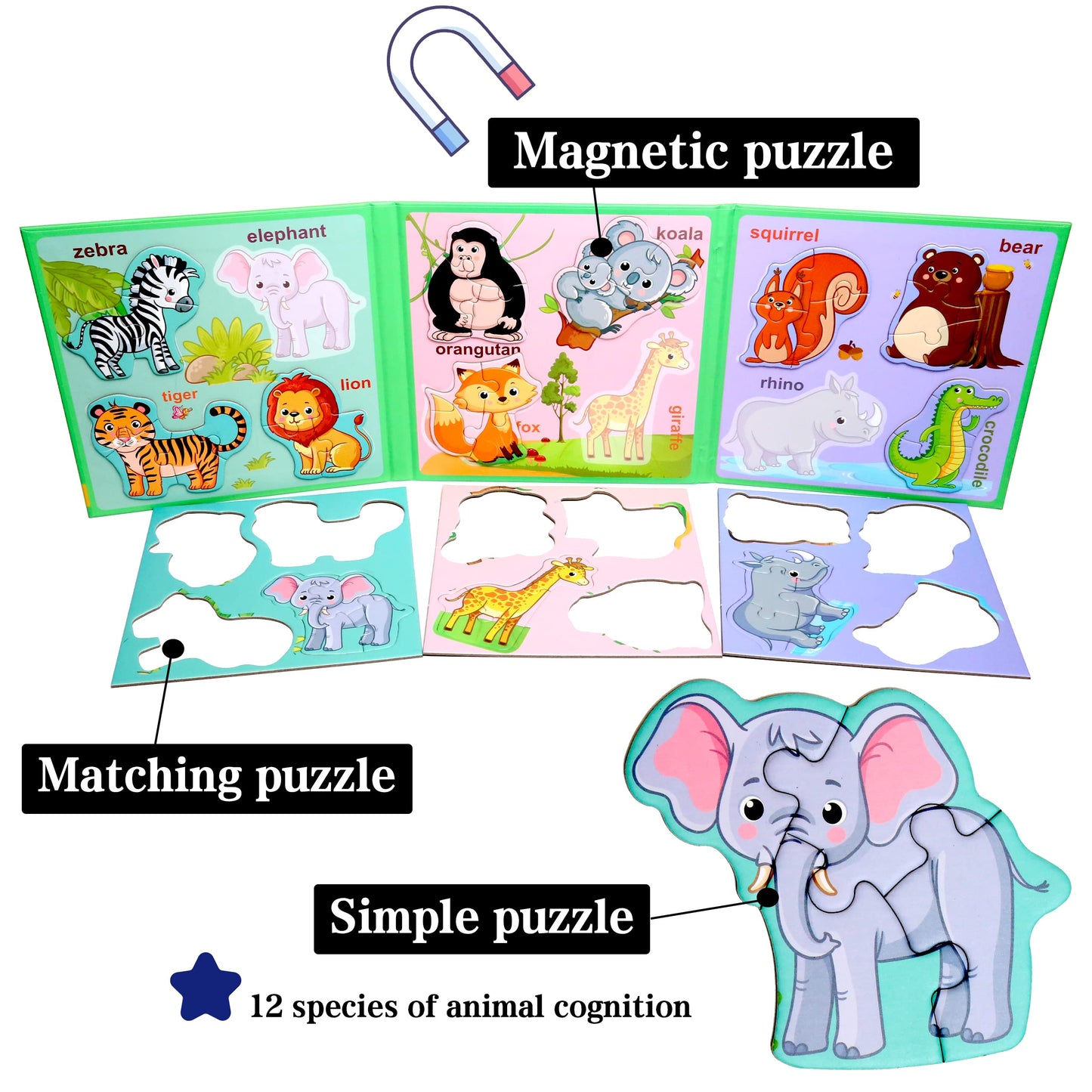 Magnetic Puzzles For Kids Ages 1-3, Travel Toddler Puzzles Ages 2-4 Year, Animal Activities Toy For Boys & Girls 3-5 Yo - Learni
