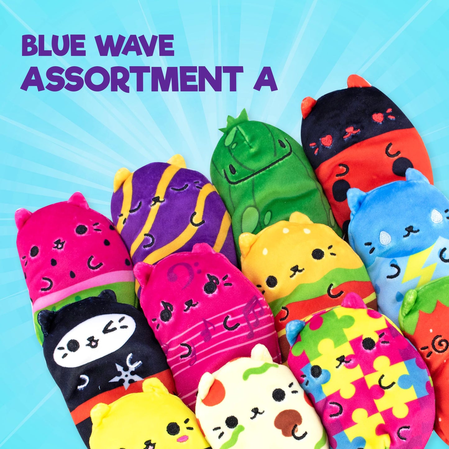 Cats Vs Pickles 12Pk Mystery Bags Blue Wave A 4' Bean Filled Plushies For Advent Calendars | Blind Bags For Girls And For Boys | Surprise Bean Collectibles | Mystery Bag For Kids & Adults | 12-Pack