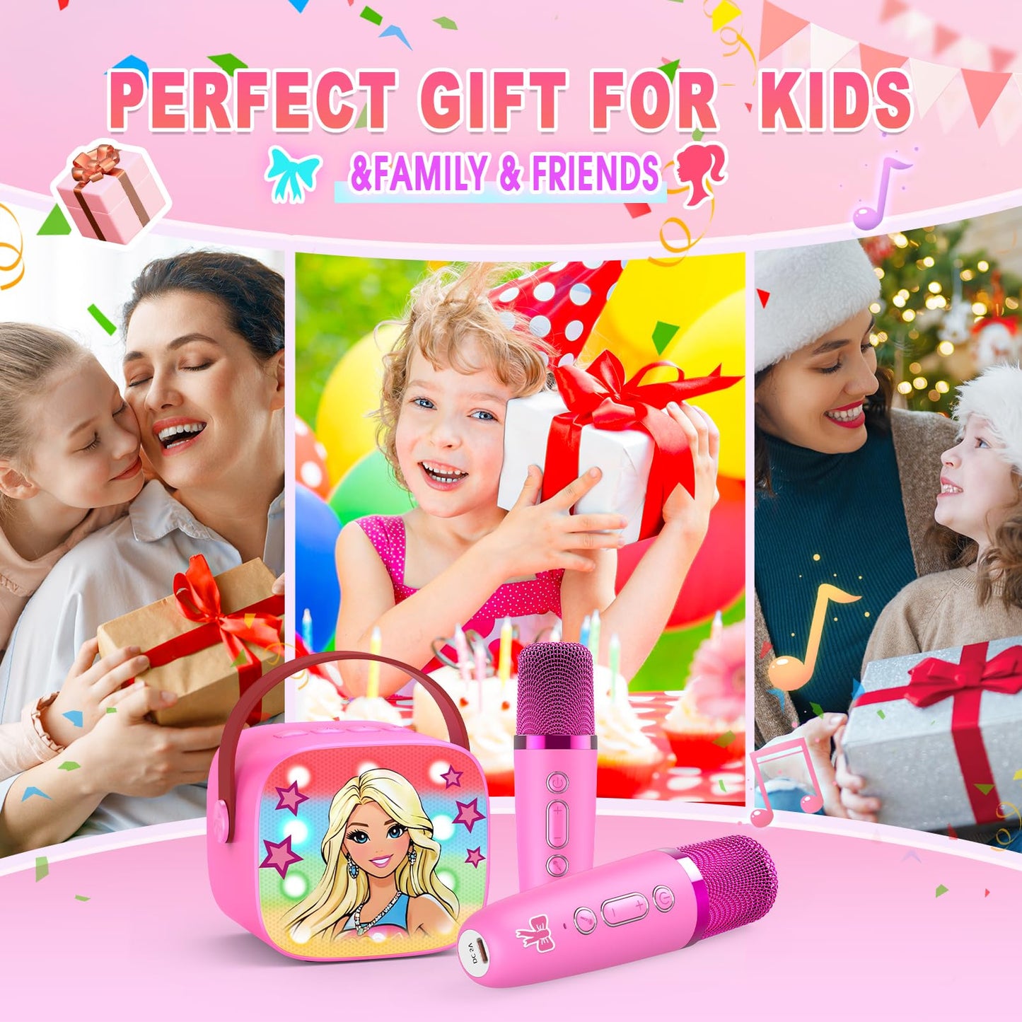 Princess Karaoke Microphone Machine Toys: Colorful Led Portable Bluetooth Speaker With 2 Wireless Mics Toys Gifts For 4 5 6 7 8