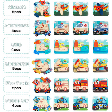 Merrypony Wooden Puzzles For Toddlers 1-3, 6 Pcs Puzzles For Toddlers 2-4, Vehicle Shape Montessori Puzzles For 1 Year Old, Wood