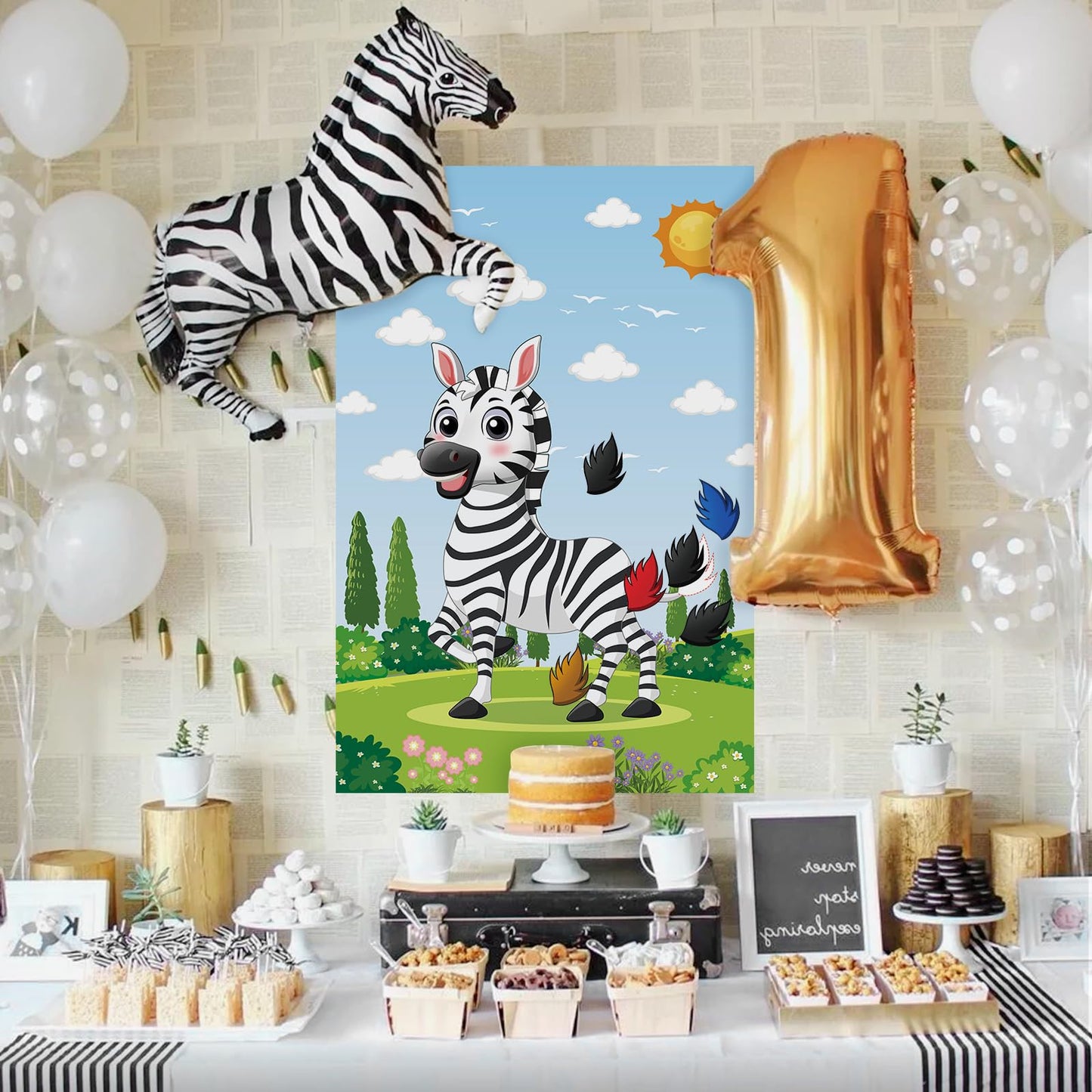 Hxezoc Pin The Tail On The Zebra With 56 Pcs Tails Stickers, Large Zebra Party Games Poster For Kids Animal Birthday Party School Classroom Carnival Party Supplies