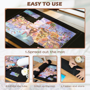 Lavievert Jigsaw Puzzle Storage Roll Mat with Unique Auxiliary Line Design for Up to 1 500 Pieces Puzzle Puzzle Saver for mature-themeds & Kids Environmental Friendly Material