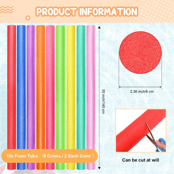 Yaomiao 18 Pcs 55 Inch Bulk Pool Noodles Jumbo Foam Pool Noodles In The Swimming Pool Colorful Thick Noodles For Adults Floating