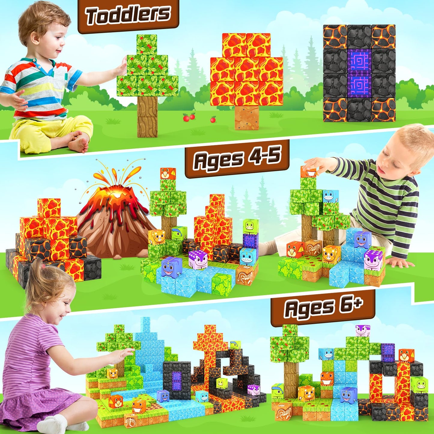 Dinosaur Toys Magnetic Blocks - Build Mine Magnet World Dinosaur Adventure Set, Magnetic Building Blocks Outdoor Toddler Toys For 3+ Year Old Boys & Girls, Creative Jurassic Scenes Kids Toys Games