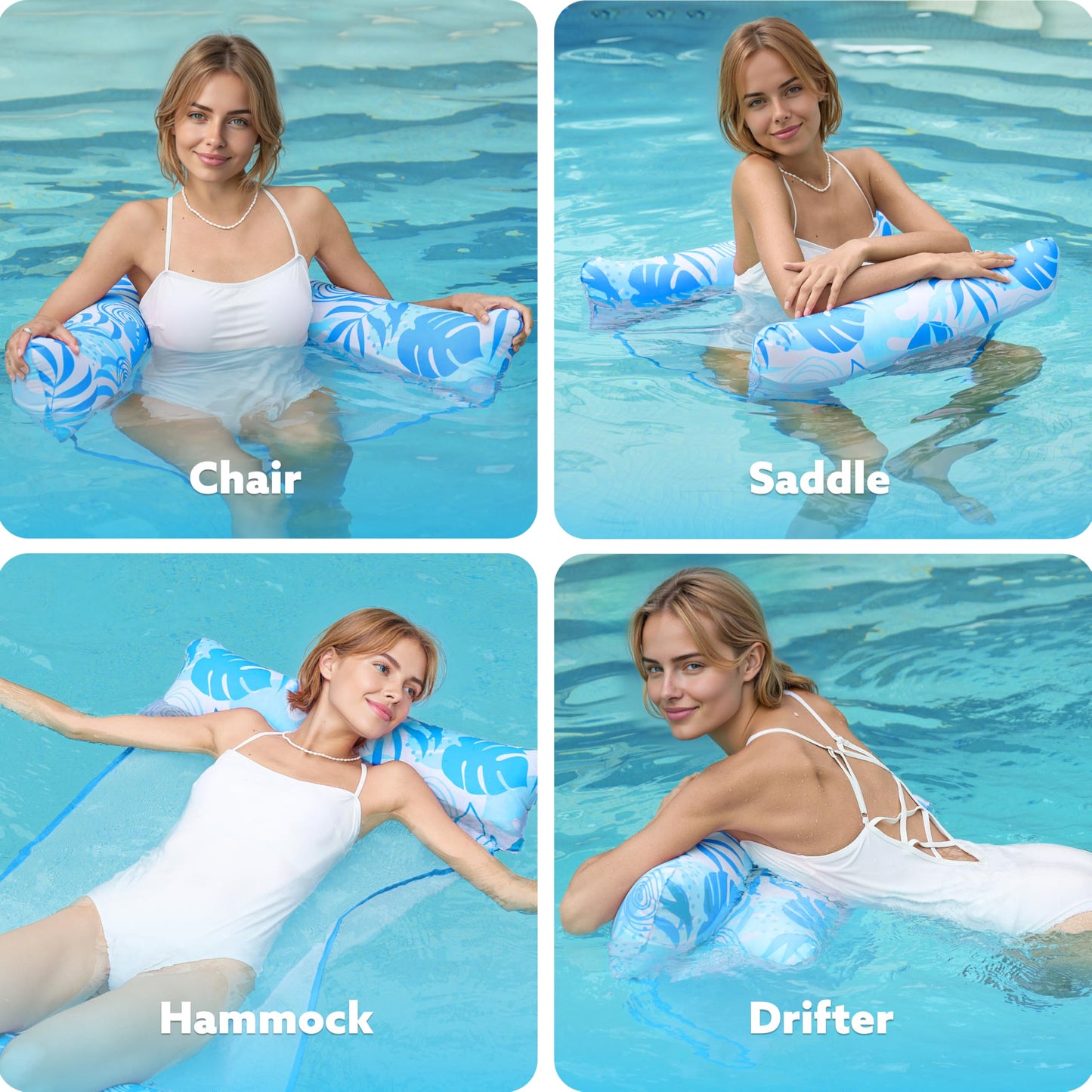 SLOOSH Hammock Pool Floats Adults, 4-in-1 Multi-Purpose Inflatable Pool Floaties Soft PVC Water Hammock Lounge (Blue)