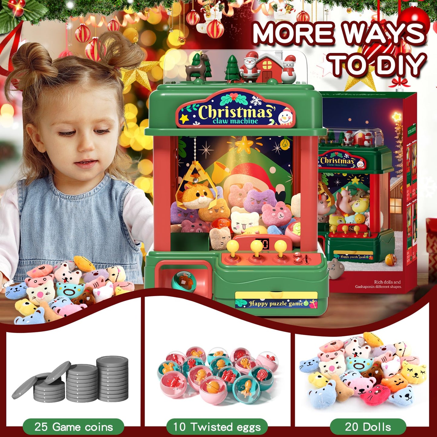 Aiqi Christmas Kids Claw Machine,Large Candy Vending Grabber,Prize Dispenser Toys For Girls Boys,Electronic Claw Game Machine Fo