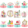 Chrisfall 12 Pcs Floral Tea Time Themed Party Decorations Spring Vintage Teapot Honeycomb Centerpieces Talking Toppers Supplies