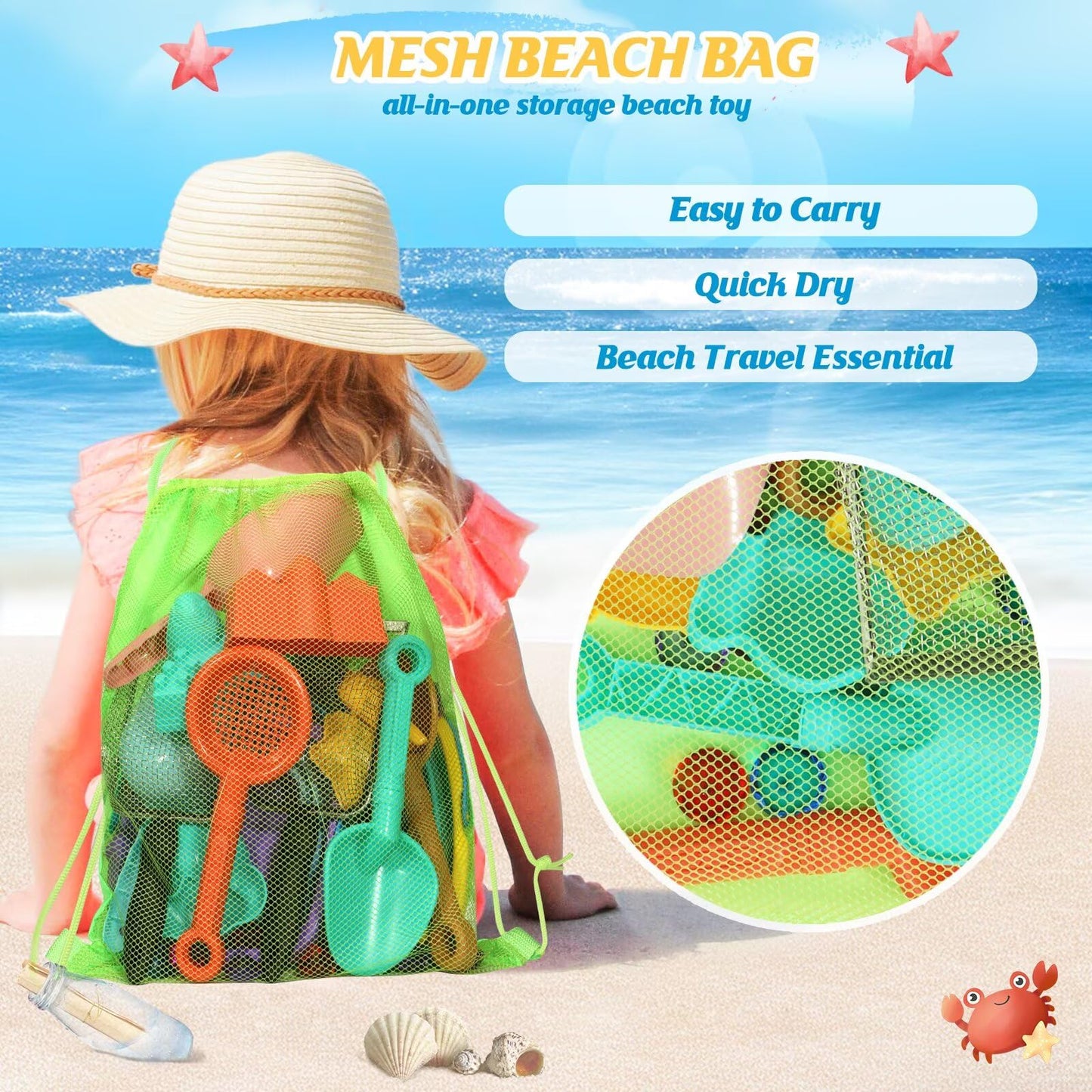 Beach Sand Toys For Kids,Sand Toys With 2 Collapsible Beach Bucket,2 Beach Sifter Shovel,Sand Shovel Set,Sand Castle Kit,Sea Ani