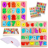 Wooden Alphabet Puzzle & Number Puzzle And Flash Cards Set - Includes Box, Lacing Beads And Threads