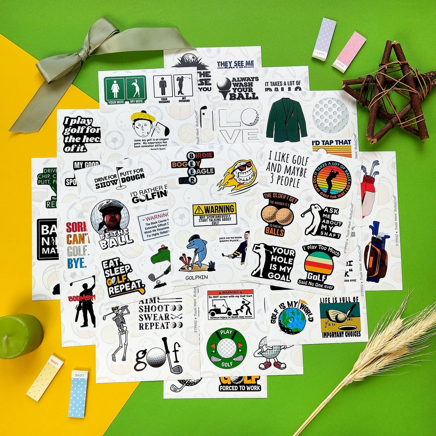 BulbaCraft 100Pcs Vinyl Golf Stickers – Funny Scrapbooking & Laptop Decals, Golf Party Decorations, Gifts for Men & Women