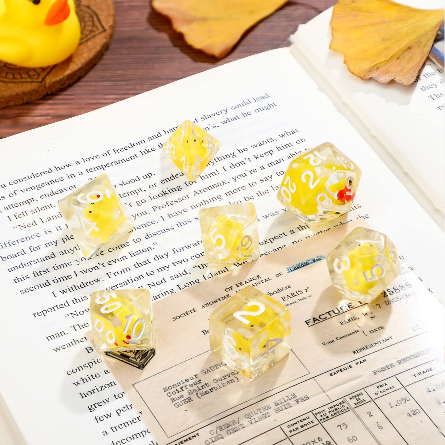 Kathfly 14 Die Rubber Ducks Dice, Resin Polyhedral Dice Set Filled With Animal, Ice Cool Rubber Ducks Translucent Cute Playing T