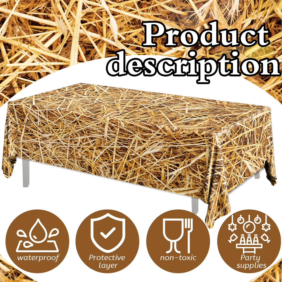 Pymurod 3Pcs Straw Tablecovers Farm Hay Tablecloth Starw Hay Bales Decoration For Table Western Cowboy Theme Birthday Party Deco
