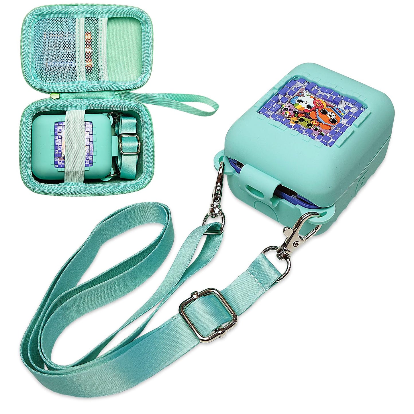 Jchpine Hard Carrying Case And Silicone Cover For Bitzee Interactive Toy Digital Pet, Protective Case For Bitzee Virtual Electronic Pets Accessories (For Original 15 Animals) (Teal)