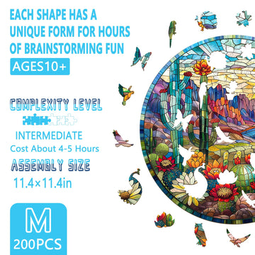 Wooden Jigsaw Puzzle for mature-themeds Stained Glass Cactus Wooden Puzzles for mature-themeds 200 Pieces Colorful Plant Succulent Wood Puzzles mature-themed Unique Shape Fun Gifts for Friend Home Decor(M -11.4*11.4in)