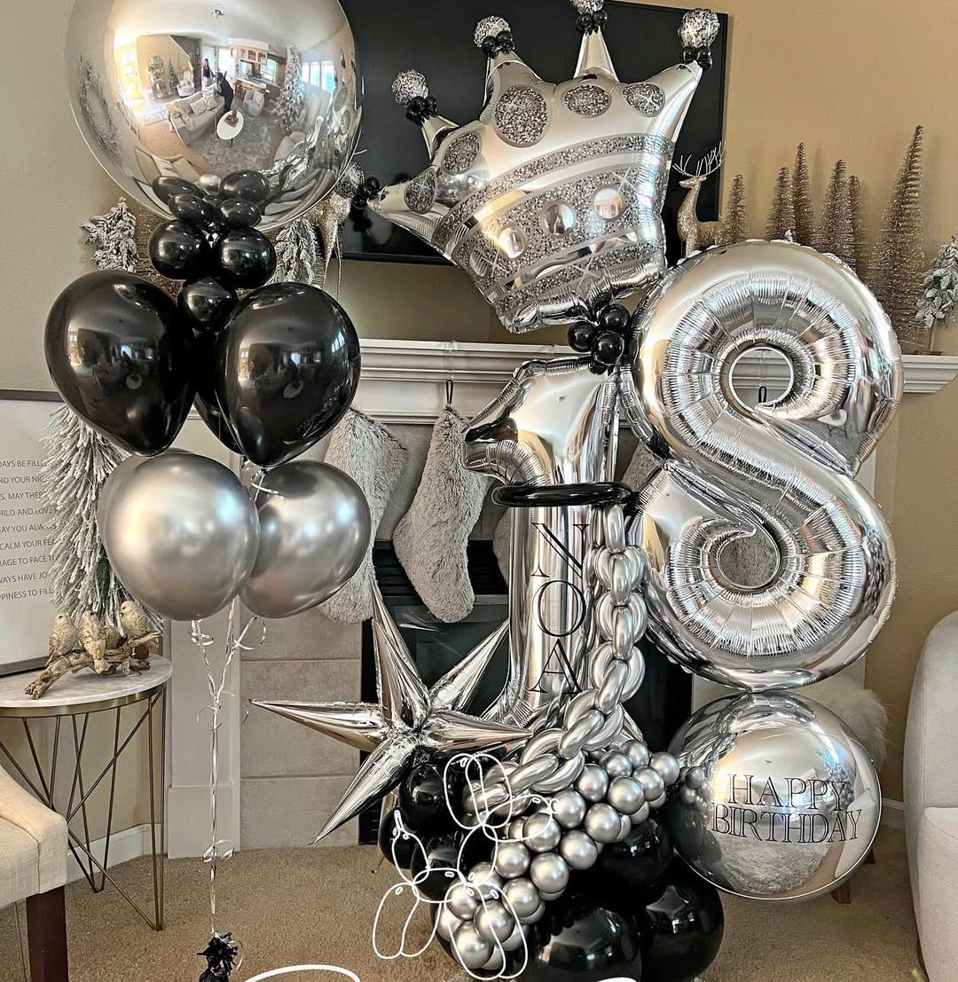 Black And Metallic Silver Balloons, 50Pcs Black And Silver Balloons Party Decorations 12 Inch Black Silver Party Balloons For Bi