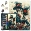 1000-Piece Skeleton Couple Jigsaw Puzzle Romance Skull Red Roses Butterflies and Floral Impossibly Challenging and Thrilling Gam