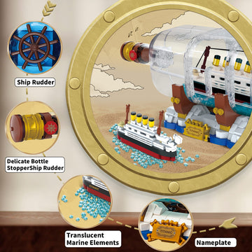 Allupal Titanic Ship In A Bottle Creator Expert Building Kit, Collectible Display Model Set, Creative Gift Toy For Adults And Te