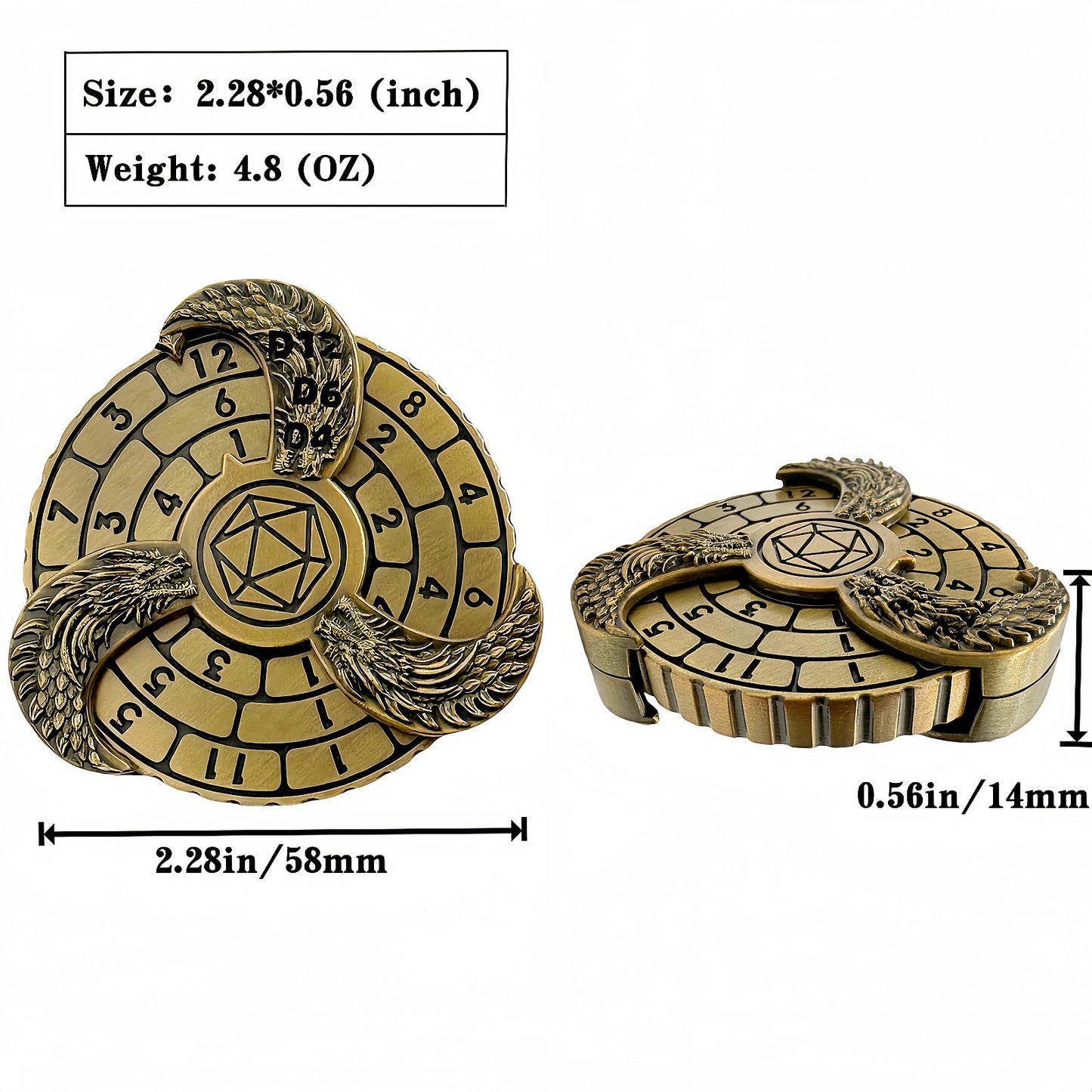 D&D Themed Fidget Spinner, dice Spinner, D4,D6, D8, D10, D12,D20,D% 7-in-1 Metal dice, Perfect for D&D Dungeons and Dragons, RPG
