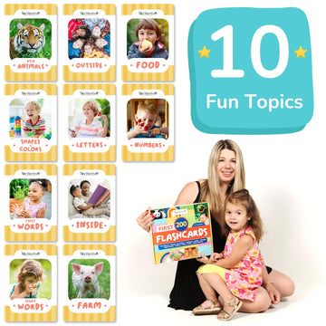 Toyventive First 200 Thick Toddler Flash Cards, 1 2 3 4 Year Old Letter, Number, Color, Animal, Baby Flash Cards Activities, Montessori Toys For Toddlers And Preschool, Toddler Learning Cards