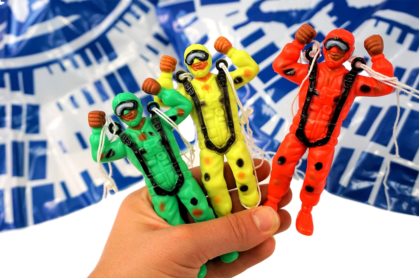 JA-RU Parachute Toys for Kids (6 Pack) Red Yellow or Green Flying Parachute Men Action Figures | Outdoor Recess Toys | Party Favors for Boys Prizes & Goodie Bag Stuffers. 2306-6s