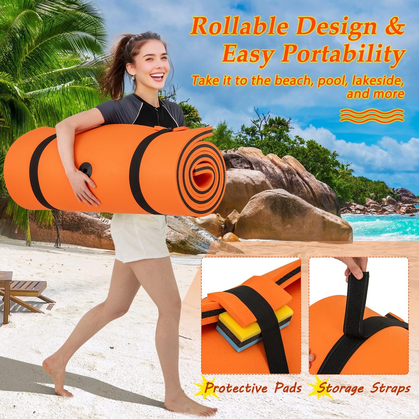 Goplus Floating Water Mat Pad, Lily Pad with Rolling Pillow Design, Bouncy Tear-Resistant 3-Layer XPE Foam, Roll-Up Swimming Foa