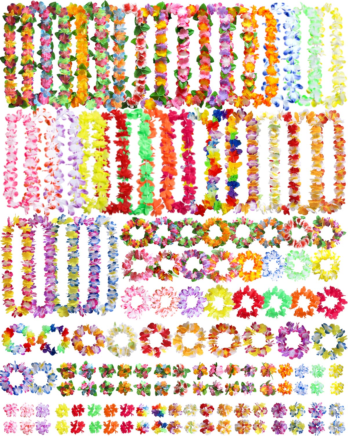 Aviski 144 Pieces Hawaiian Leis Party Decorations, Hawaiian Flower Necklace Flowers Bracelets Headband, For Tropical Hawaiian Pa