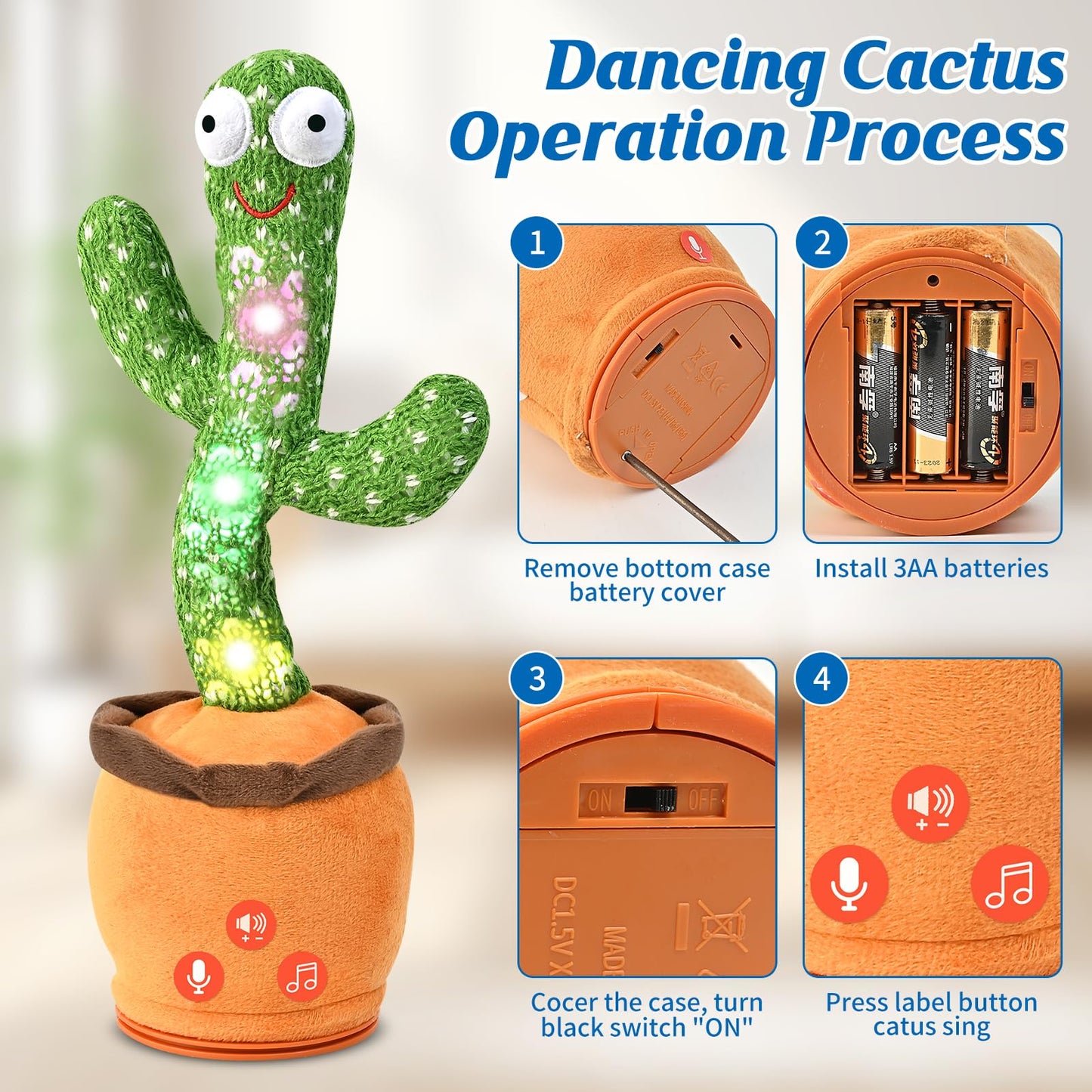 Sanjoin Dancing Talking Cactus Toy For Baby Toddler, Boys Girls Gifts Singing Mimicking Cactus Toy Recording Repeating What You Say Cactus Baby Toy With 120 English Songs (Green)