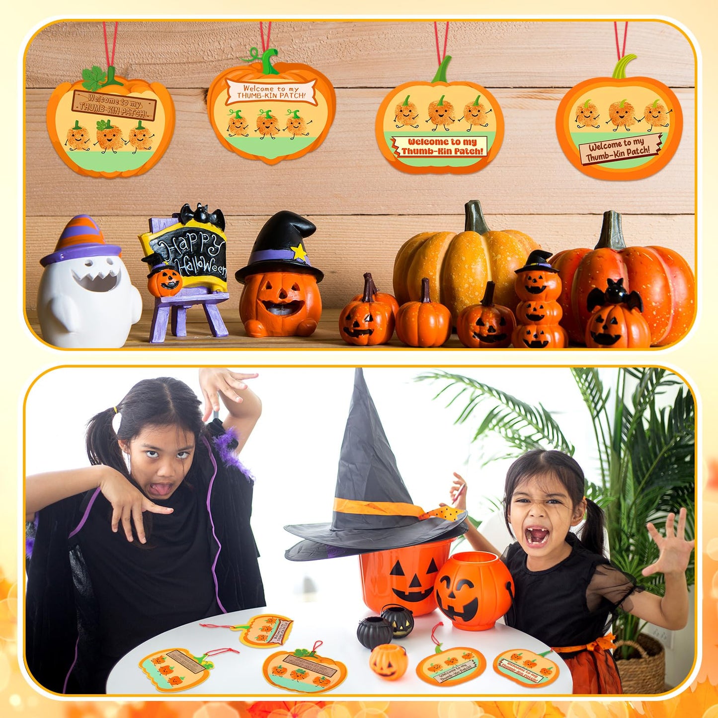 Lineshading 30 Sets Pumpkin Thumbprint Patch Craft for Kids Create Your Own Thanksgiving Pumpkins Welcome to My Thumb-Kin Patch