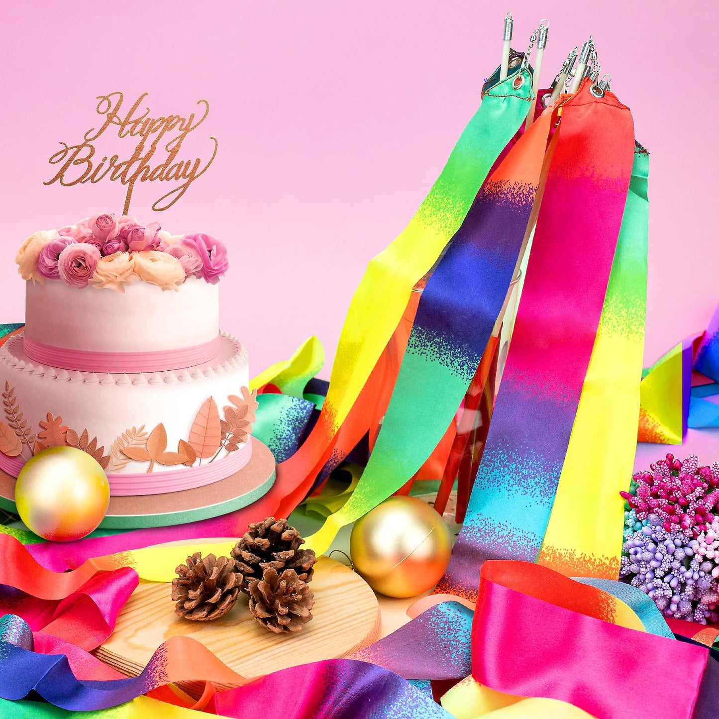Hapmars 20 Pack Ribbon Dancer Wands For Kids, Rainbow Streamers, Party Favors Goodie Bags Stuffers, Girls Birthday Gifts For Dan
