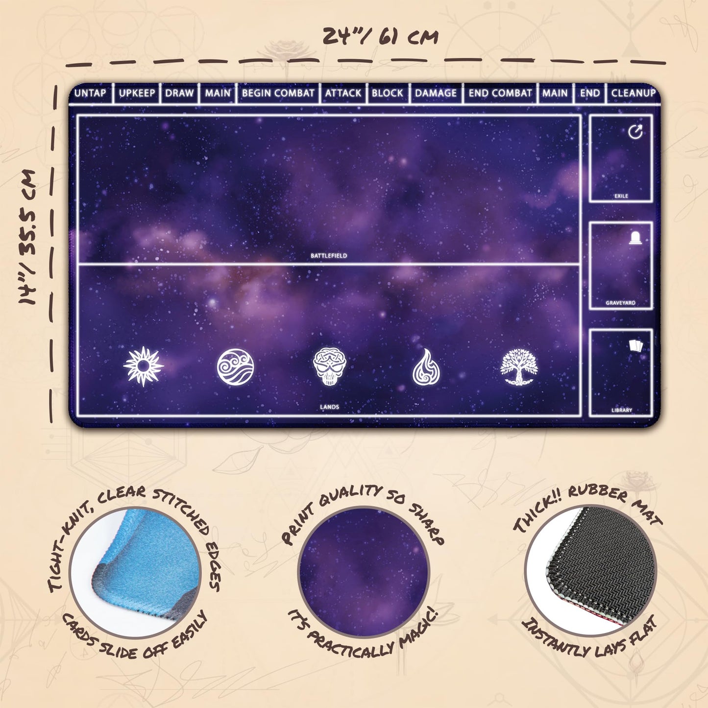 Paramint Cosmic Purple Playmat With Zones (Stitched) - Mtg Playmat - Compatible With Magic The Gathering Playmat - Play Mtg, Yug