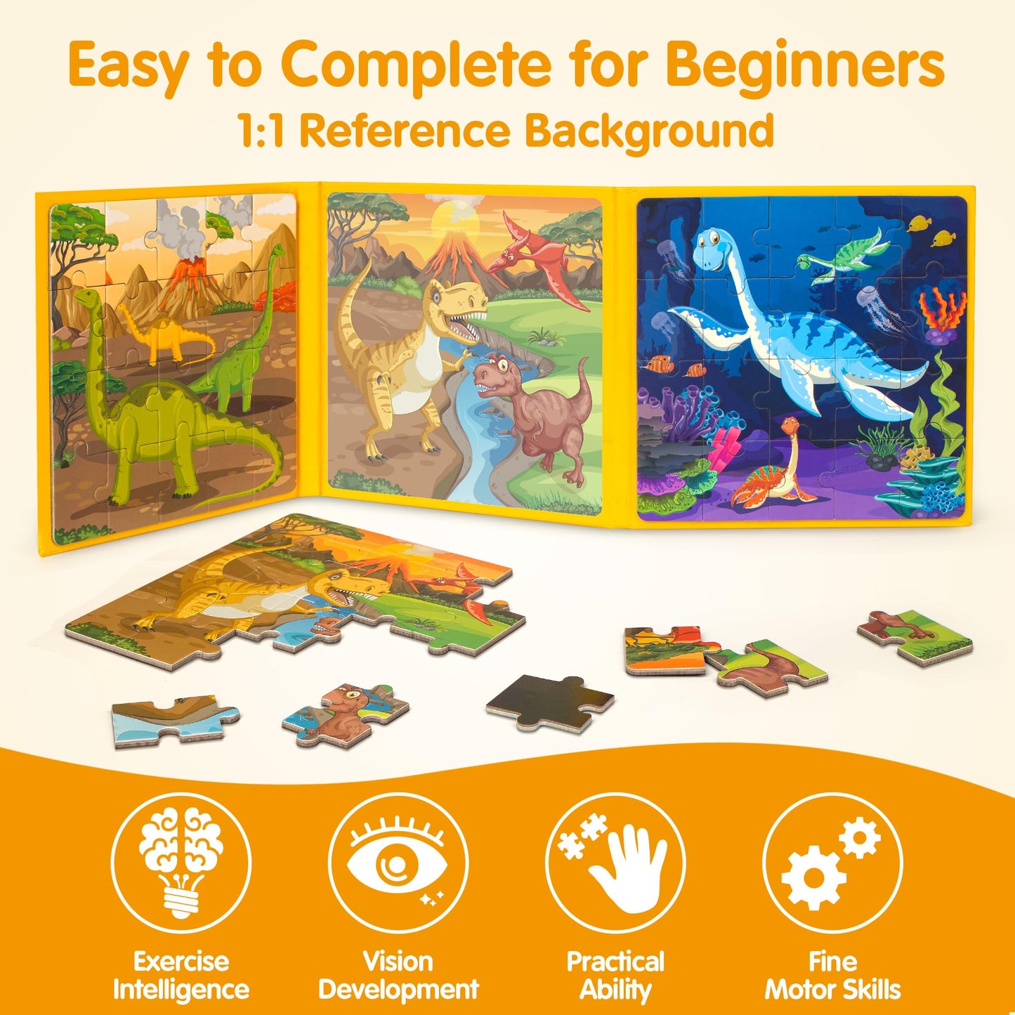 Synarry Magnetic Dinosaur Puzzles For Kids Ages 3-5, 20 Pieces Puzzles For Toddlers 2-4, Children Travel Activity Toys Games Gifts For Kids Boys Girls Ages 3 4 5 In Car Airplane Magnet For Road Trip