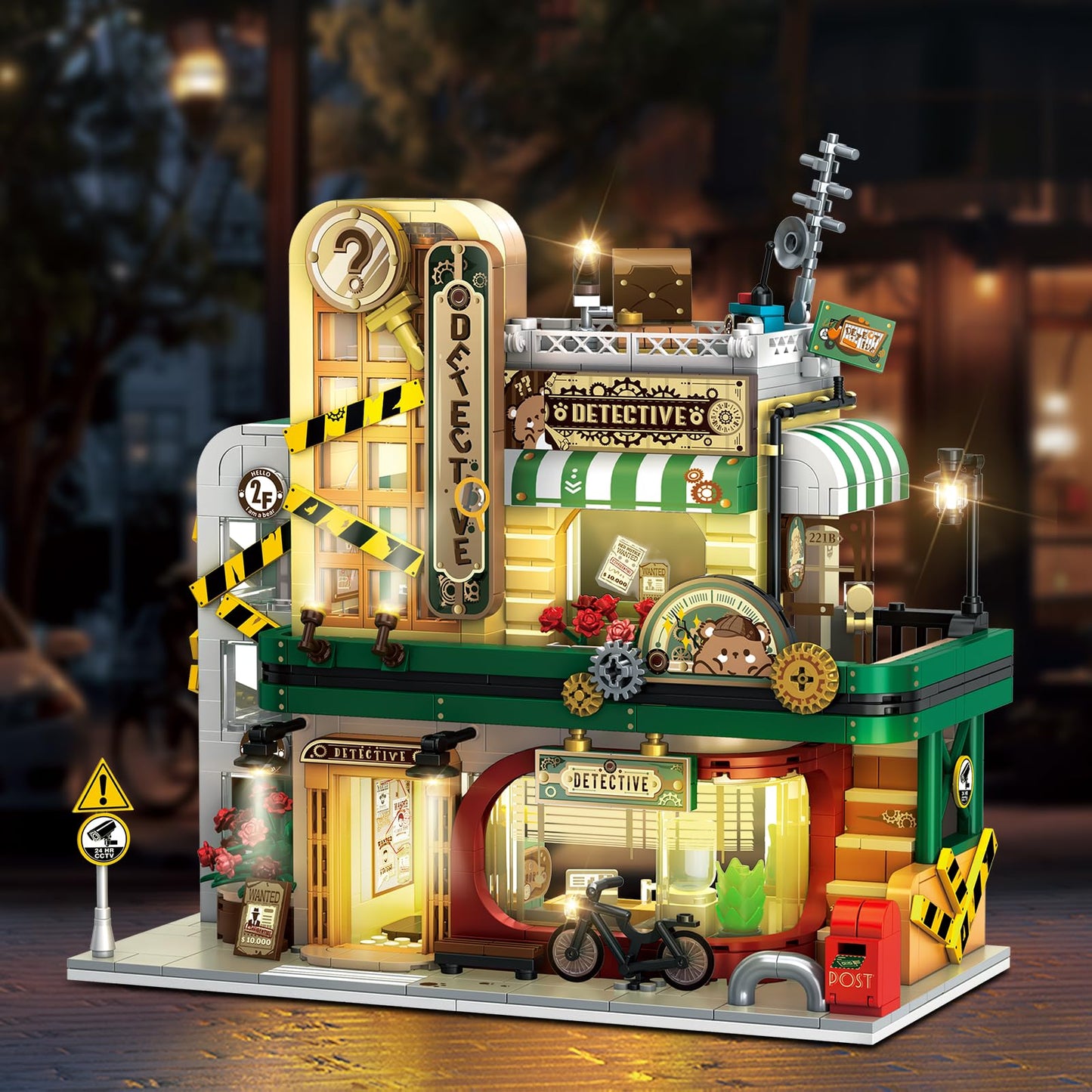 Insoon Detective Agency Building Set With Led Light, 1231Pcs Detective House Building Block Toy With Clue Wall Sofa, Office Cons