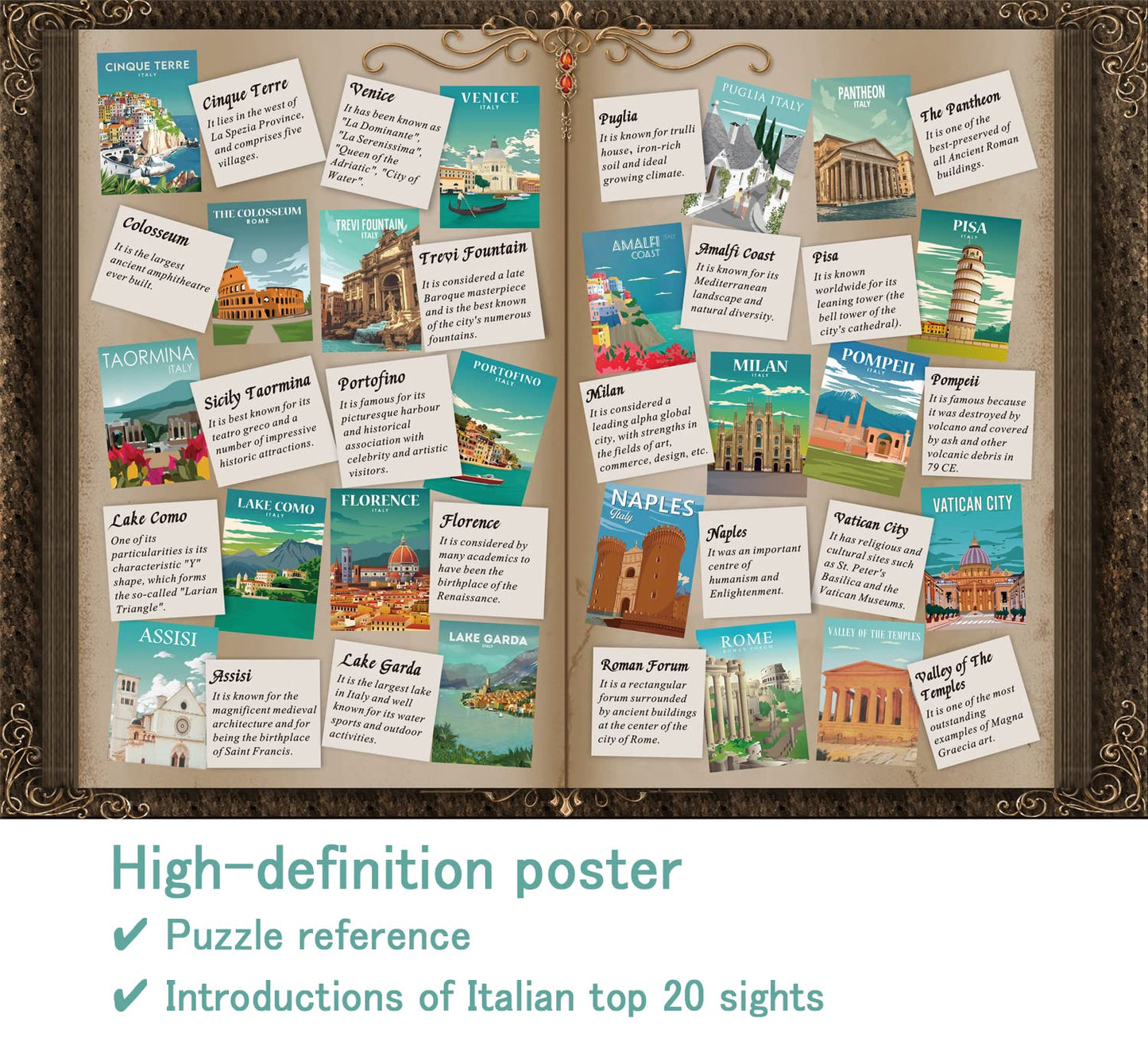 Italy Puzzle 1000 Piece For Adults, Cinque Terre Rome Travel Jigsaw Puzzles City Florence, Europe Landscape Nature Puzzle For Ad