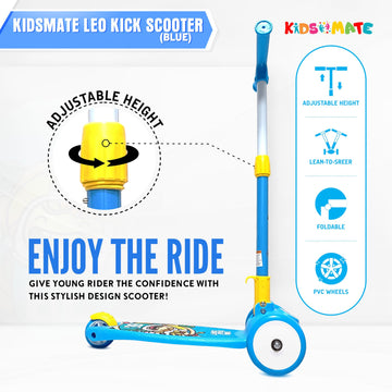 Kidsmate Leo Kick Scooter for Kids, 4 Adjustable Height Scooter, Foldable & Attractive PVC Wheels with Rare Brakes for Kids Age