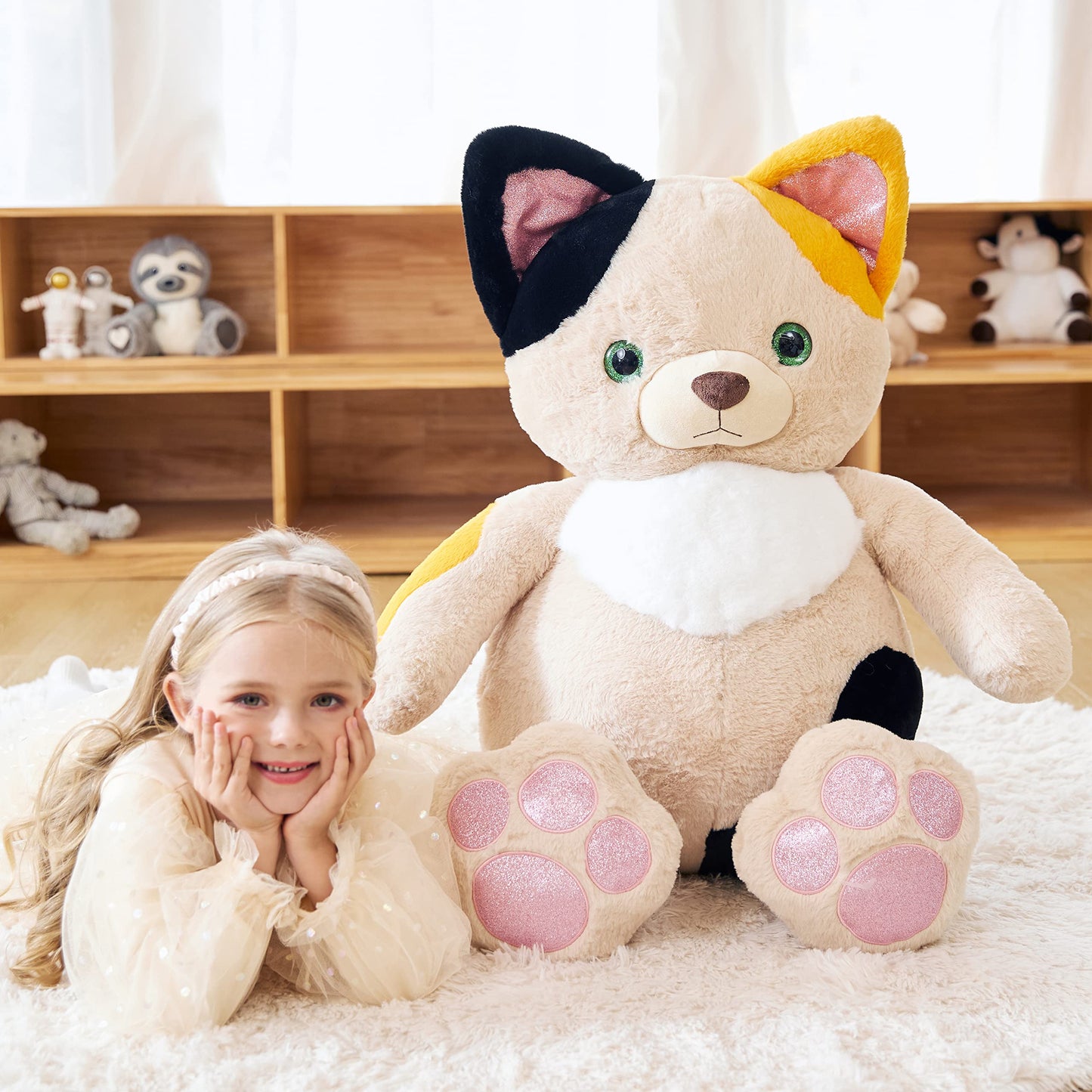 Earthsound Giant Cat Stuffed Animal Plush Toy,30'' Large Kitten Jumbo Cute Soft Toys,Big Size Huge Fluffy Plushy Oversized Fat P