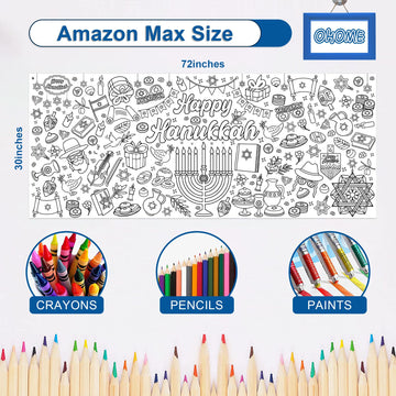 OHOME Hanukkah Giant Coloring Poster/Tablecloth-Hanukkah Decorations - 30 x 72 Inches Jumbo Coloring Banner Kids Crafts Gifts Ac