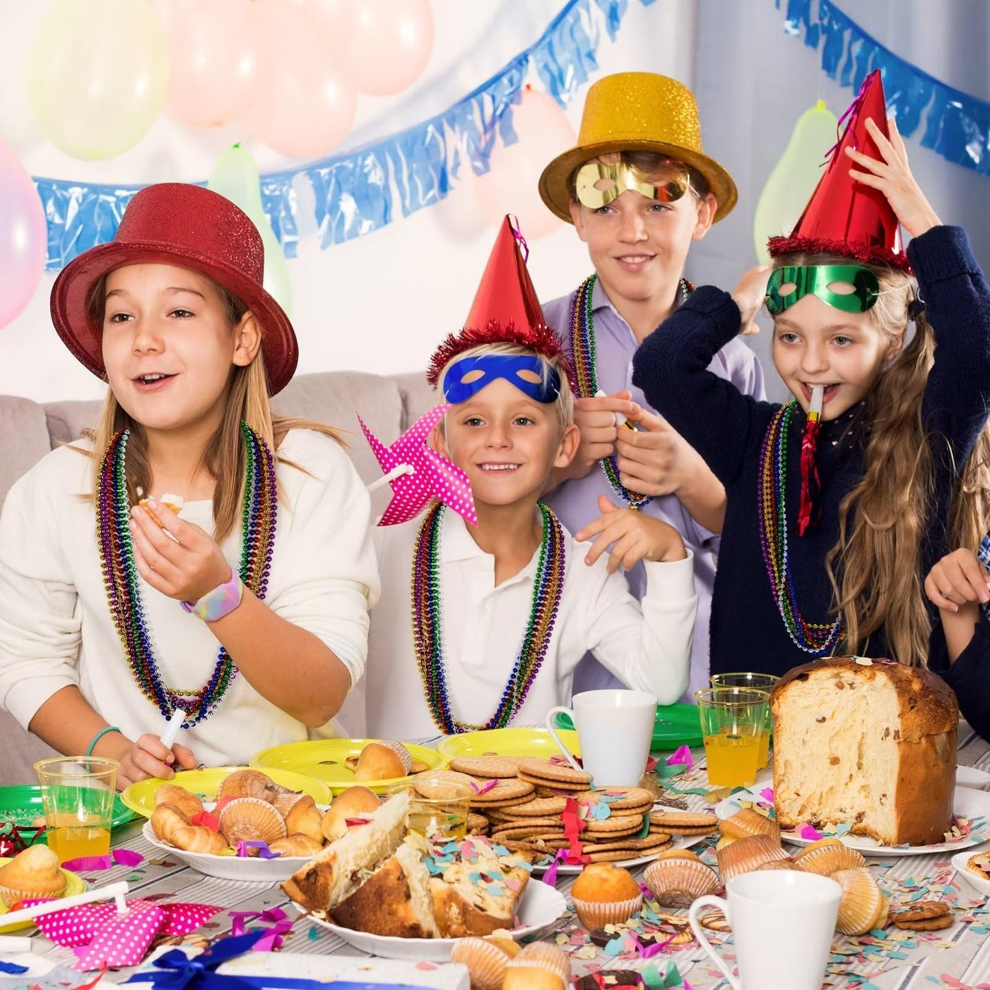 24PCS Mardi Gras Beads, Metallic Rose Gold Christmas Bead Necklace Party Favors, 33 Mardi Gras Necklace Women Men Stuff, Festiva