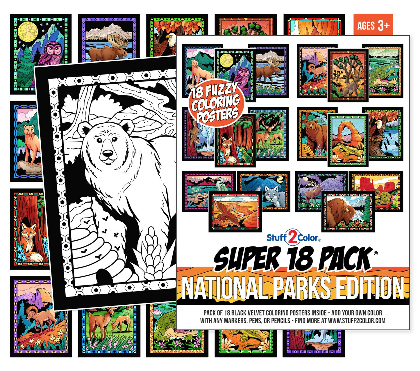 Super Pack of 18 Fuzzy Velvet Coloring Posters (National Parks Edition) - Great for Family Time, Arts & Crafts, Travel, At Home,