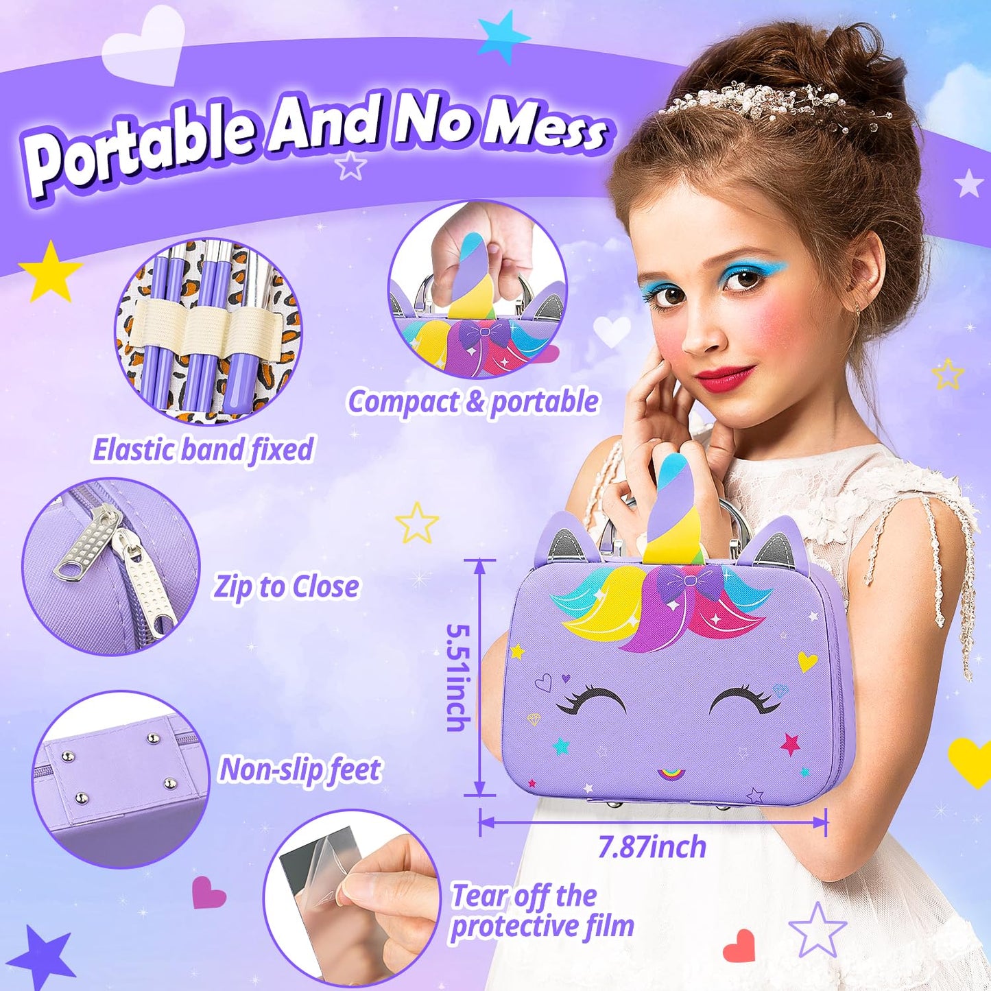 Kids Makeup Kit for Girl - Kids Washable Makeup Girls Toys with Unicorn Cosmetic Case, Real Girl Makeup Sets for Toddler Kid Chi