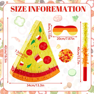 Lewtemi Pizza Piñata - Cardboard Pizza Party Favor, Brown, Includes Stick Confetti & Blindfold for Birthday Decorations