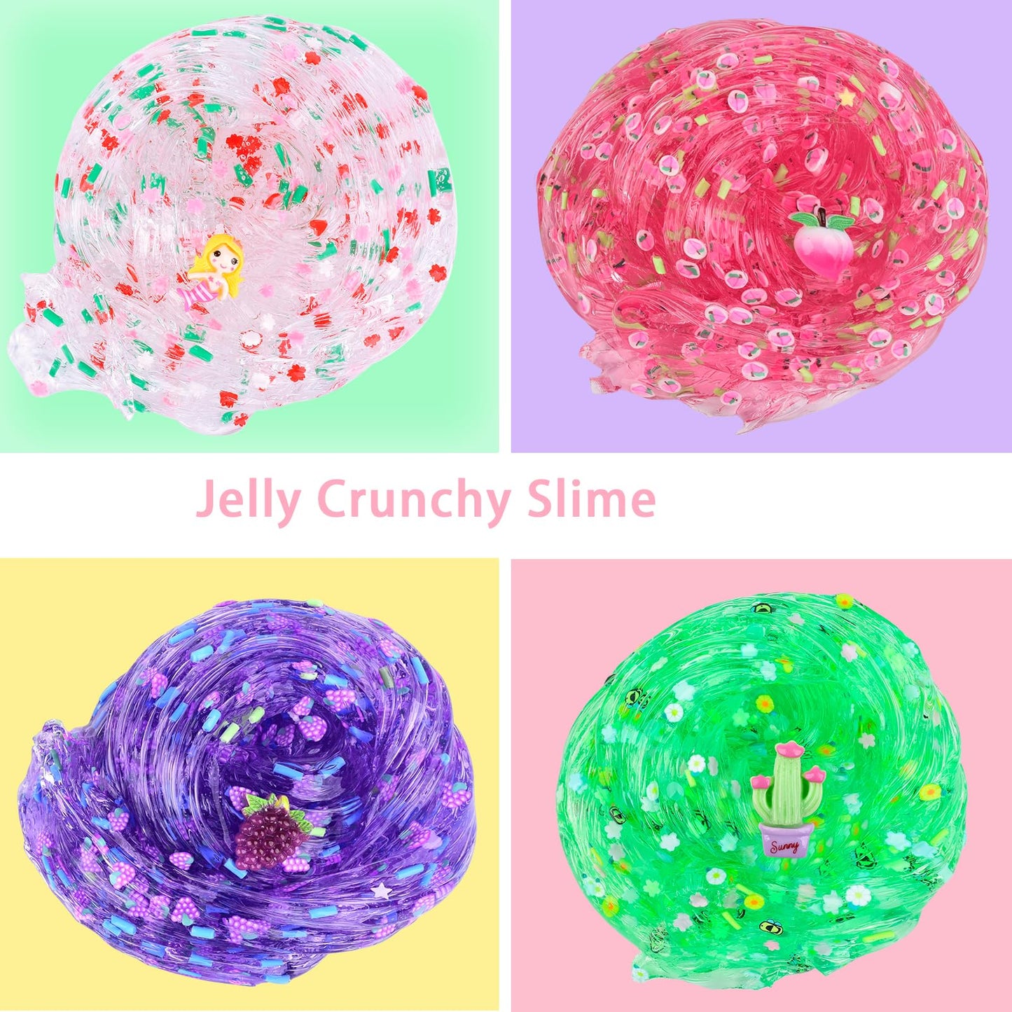 9 Pack Clear Crystal Slime Kit, Super Soft And Glossy Jelly Crunchy Slime, Diy Jelly Cube Slime Party Stress Relief Toys For Gir