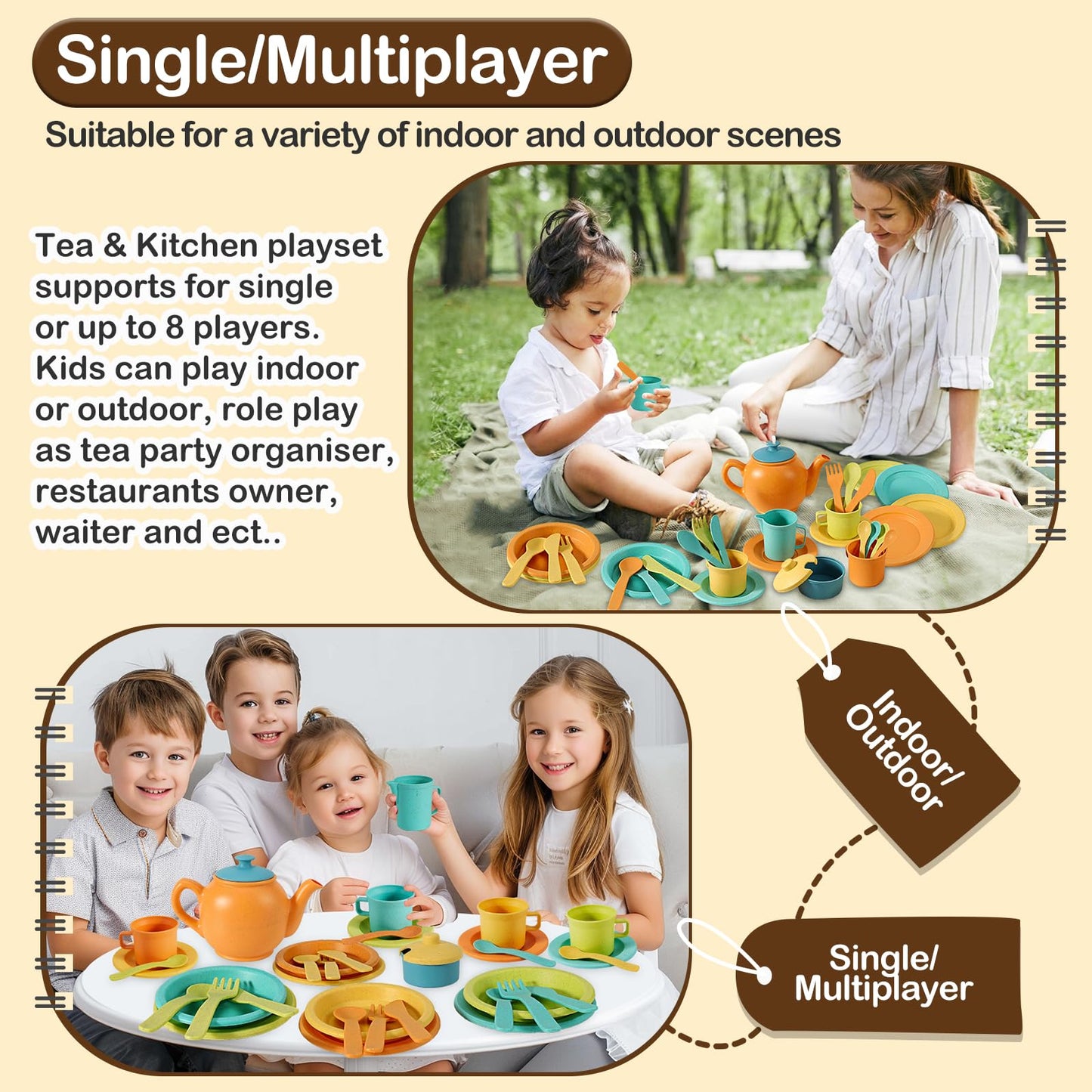 BUYGER Kids Kitchen Accessories and Tea Set for Kids, Toddler Play Kitchen Toy Dish Plates Utensils Dinnerware Set Pretend Role