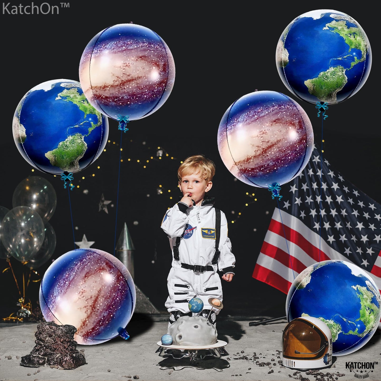 Katchon, Globe Balloons And Galaxy Balloons - 22 Inch, Pack Of 6 | Earth Balloons For Earth Day Decorations | World Balloons, Planet Balloons For Travel Themed Party Decorations | Earth Day Balloons