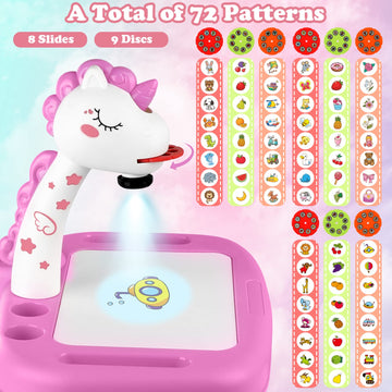 Drawing Projector For Kids, Drawing Board With Music, Color Pens, Pencils, Crayons, Scrapbook, Unicorn Sticker Book, Ideal Toy For 3+ Year Old Girls & Boys (Unicorn Kit)